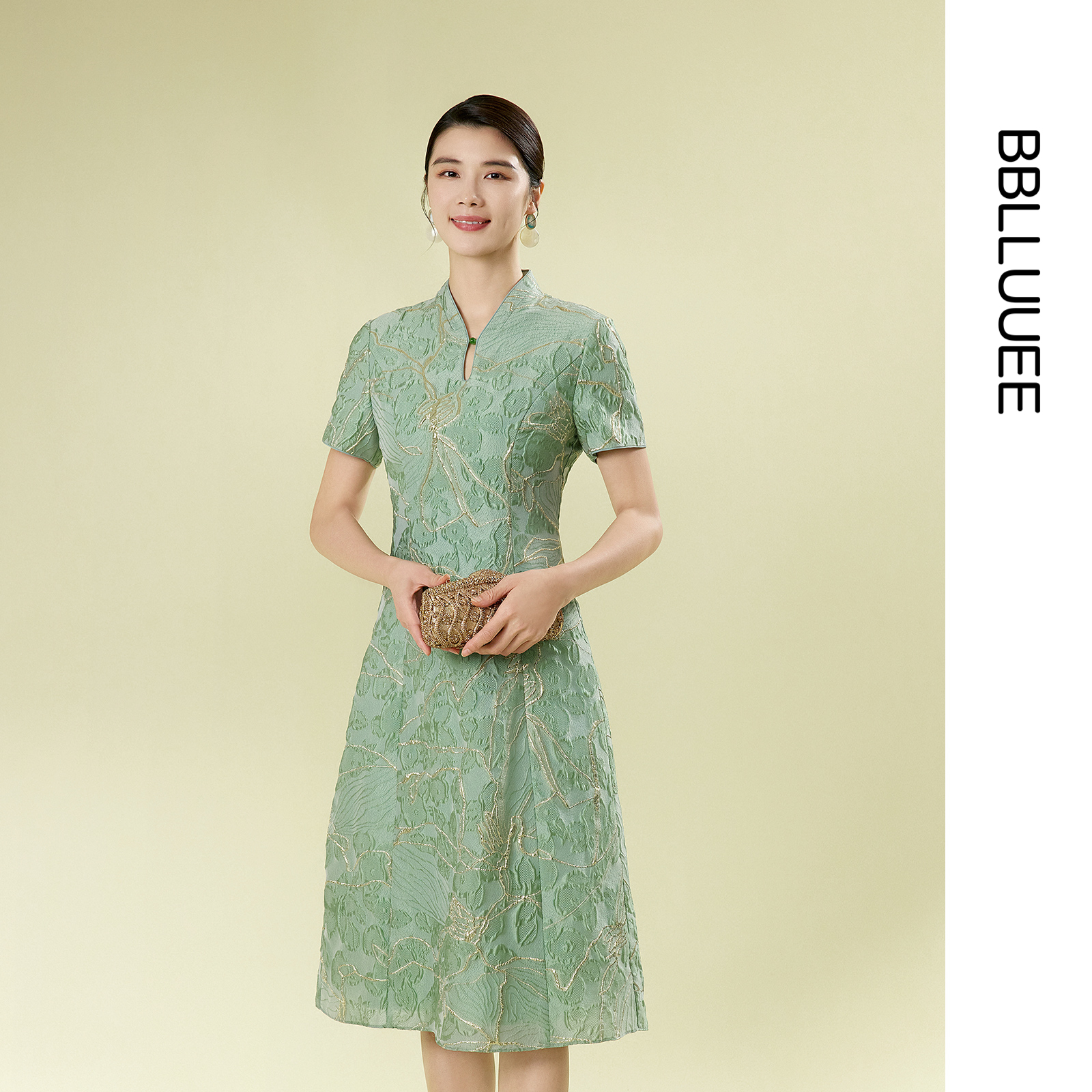 东方气韵 金丝暗纹提花 礼服连衣裙