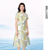 莫奈花园 粉蓝衣橱2025夏装 新款 浪漫提花纱短袖 轻礼服连衣裙女