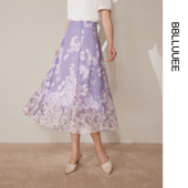 浪漫度假风紫色定位印花半身裙女 新款 花满楼 粉蓝衣橱2025夏装