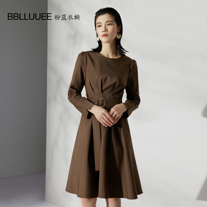 BBLLUUEE粉蓝衣橱优雅收腰轻礼服裙女2023秋冬新款轻奢长袖连衣裙