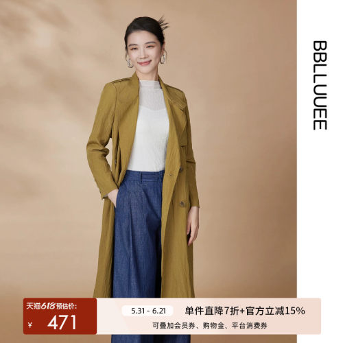 中长款风衣外套粉蓝衣橱