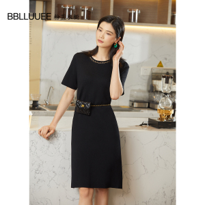 BBLLUUEE/粉蓝衣橱经典气质针织连衣裙女2026夏装新款短袖小黑裙