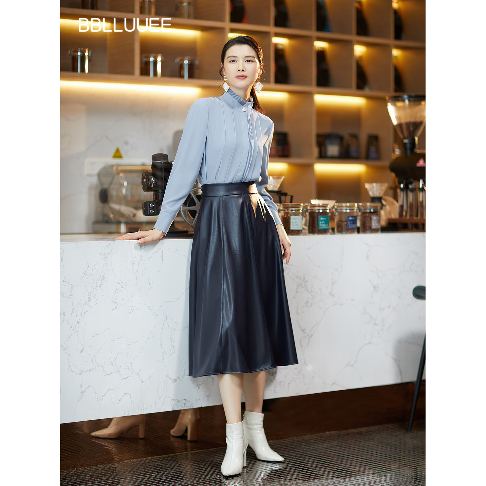 【商场同款】BBLLUUEE/粉蓝衣橱2026春装复古伞裙女PU皮A字半身裙,女装/女士精品,半身裙,淘宝优惠券,粉丝福利购,淘宝优惠卷
