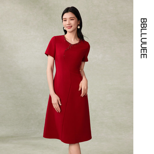 东方轻礼服裙 雅致喜庆红色连衣裙