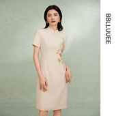 国风刺绣旗袍裙 BBLLUUEE粉蓝衣橱2025夏装 新款 刺绣短袖 连衣裙