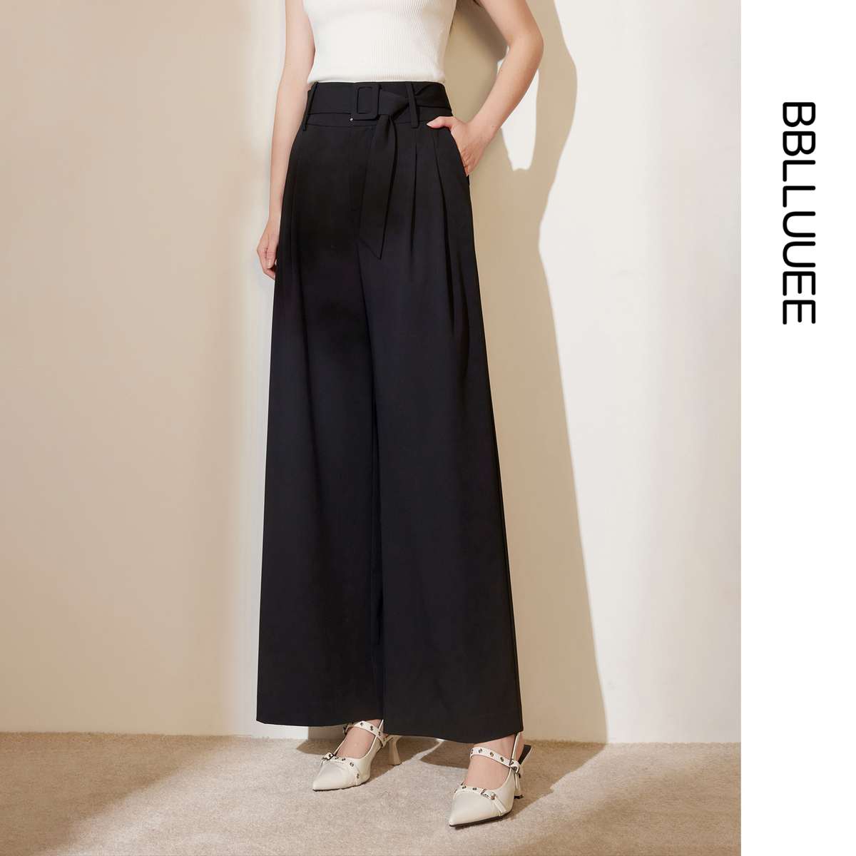 墨韵流光 通勤高腰显瘦 垂感阔腿直筒长裤