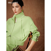 山水刺绣 BBLLUUEE 粉蓝衣橱2026春装 新款 撞色立领卫衣女外套