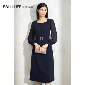 BBLLUUEE/粉蓝衣橱时尚通勤风连衣裙女2025秋装新款网纱袖职业裙