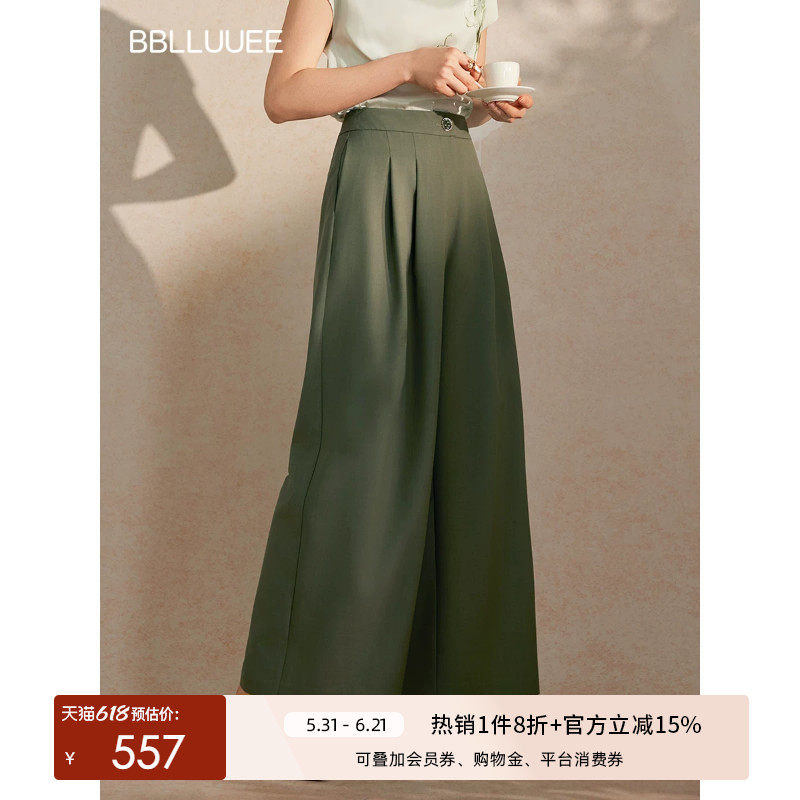 BBLLUUEE/粉蓝衣橱2026夏装新款利落裁剪简约高腰垂感ol直筒裤女