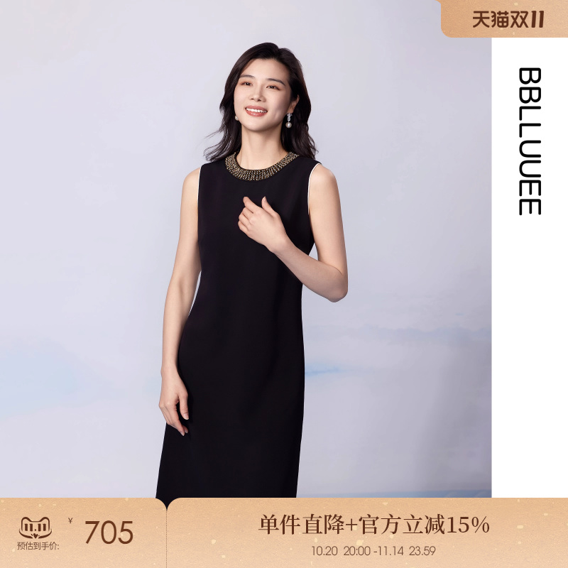 奢华钉珠 无袖连衣裙 经典小黑裙