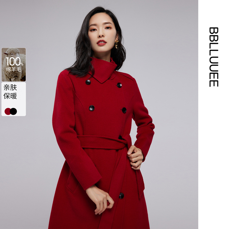 毛呢外套粉蓝衣橱安可拉红大衣