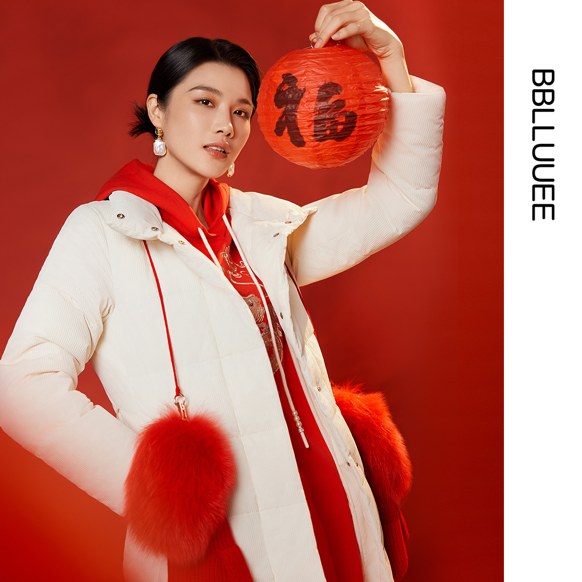 狐狸毛皮 商场同款 奢暖羊毛手套可拆卸毛皮