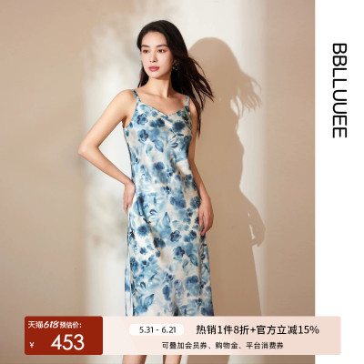 诗艺美学BBLLUUEE/粉蓝衣橱2026春装新款清凉假日碎花印花吊带裙