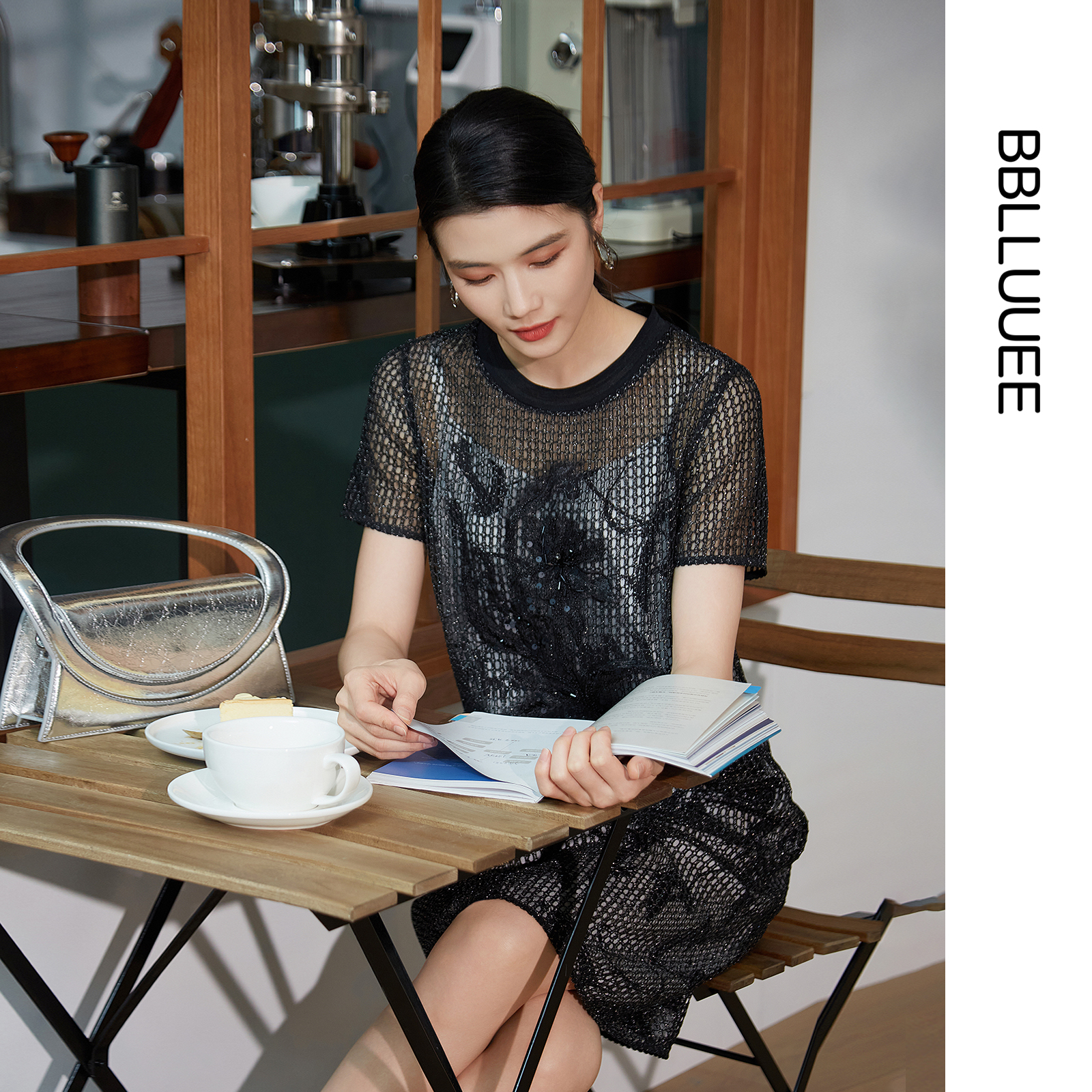 商场同款 复古网感镂空 编织连衣裙