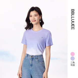 T恤衫 丁达尔吊染针织短袖 多巴胺渐变色 女 粉蓝衣橱2025夏新款