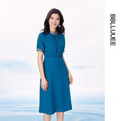 国风感 BBLLUUEE 粉蓝衣橱2025夏装 壮锦提花拼接短袖 连衣裙女