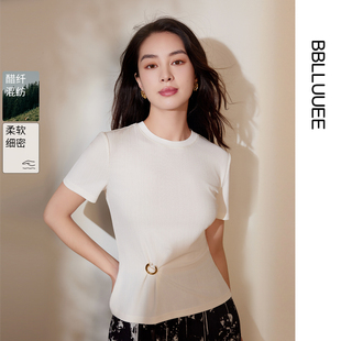 肌理精致短袖 粉蓝衣橱2025早秋新款 BBLLUUEE 白T恤女 简约百搭