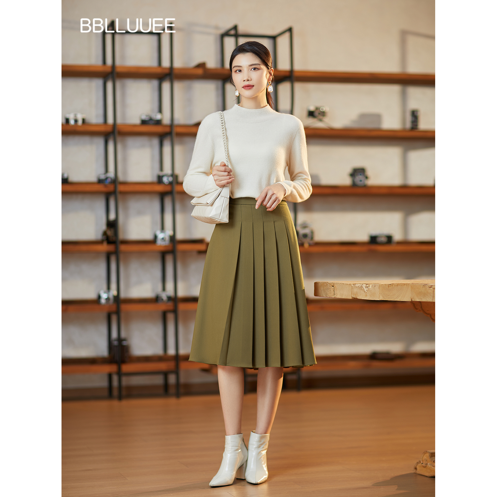 商场同款 优雅通勤 复古压褶半身裙