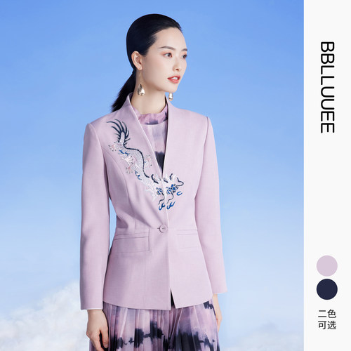 【商场同款国潮刺绣外套】BBLLUUEE粉蓝衣橱2026春秋新款短西装女