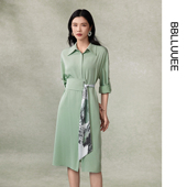 裙 牛油果绿衬衫 BBLLUUEE粉蓝衣橱时尚 腰封设计连衣裙女2026春新款
