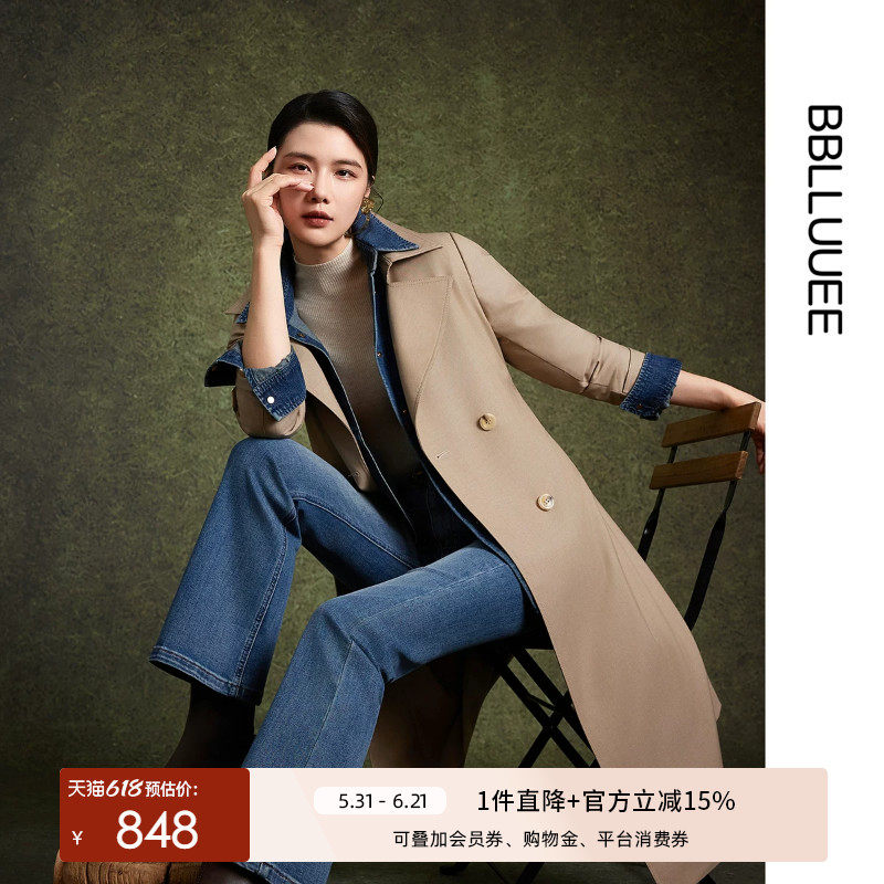 【经典翻驳领】粉蓝衣橱2026春装新款高智中长款双排扣风衣外套女