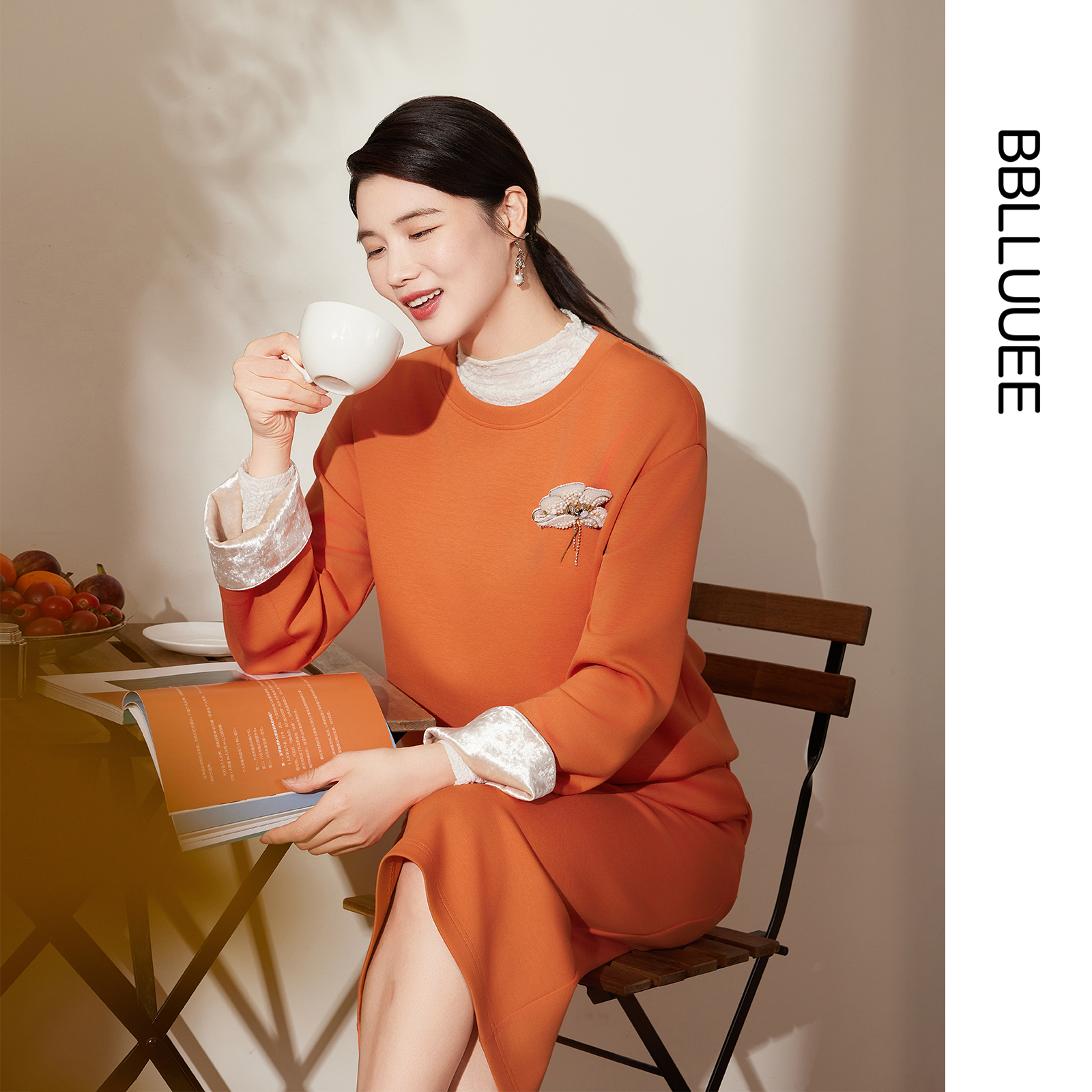 橙霞映染 国风气质 空气层卫衣半身裙套装