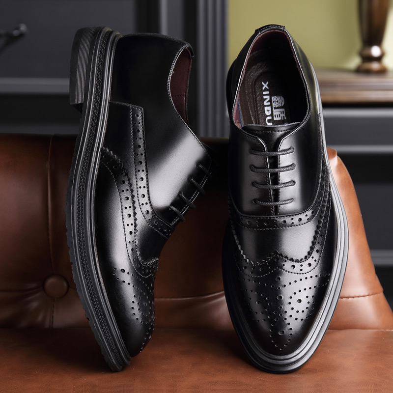 真皮布洛克雕花透气男士皮鞋正装