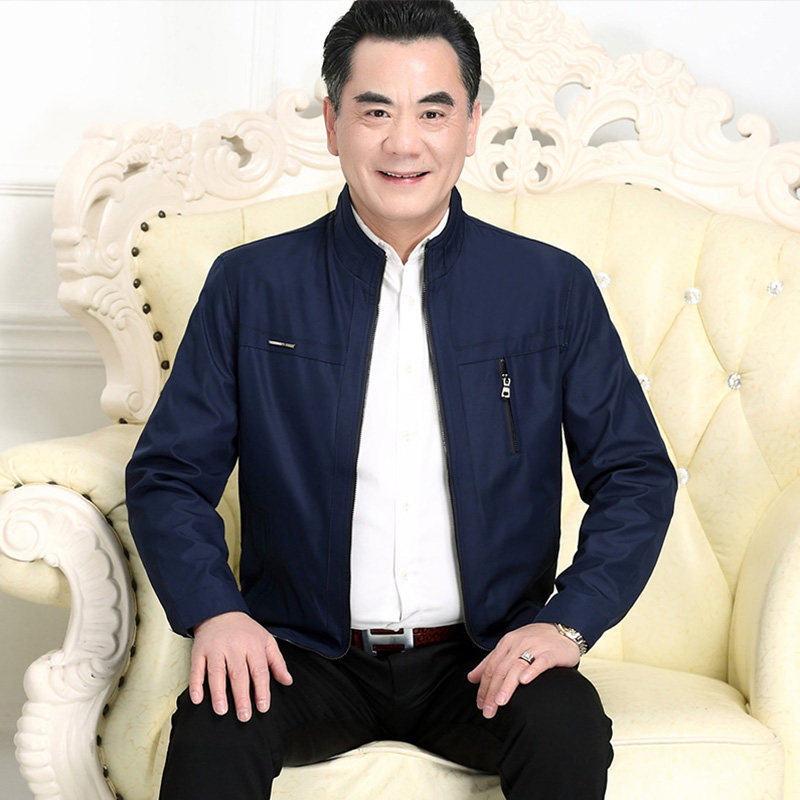 2018中老年男装薄款休闲外套春秋季爸爸装外衣中年男士立领夹克衫