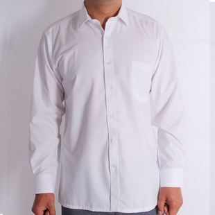 的确良中老年男士长袖衬衫宽松下摆平衬衣工装工作服春秋夏季薄款