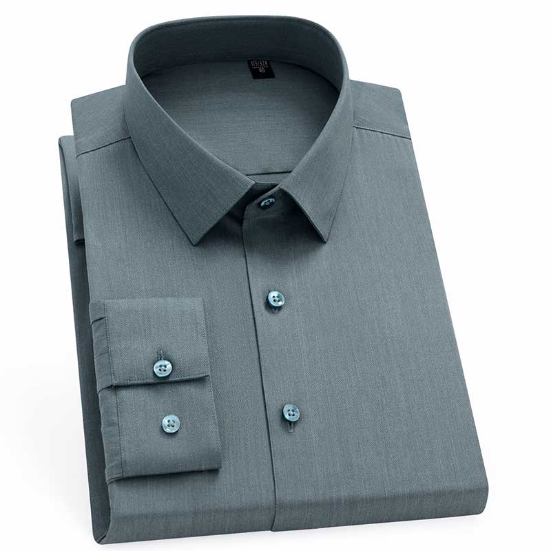 中年人全棉纯色弹力长袖衬衫男寸衣老人春秋款休闲衬衣中老年春季