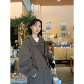 ifbeer翻领立领两穿灰绿色ins韩版 长款 宽松系带风衣大衣外套女秋