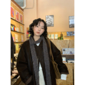 秋冬 上衣女ins韩版 ifbeer质感棕色中长款 pu皮衣外套复古宽松西装