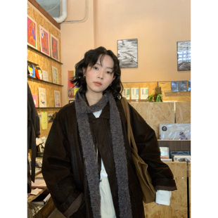 ifbeer质感棕色中长款pu皮衣外套复古宽松西装上衣女ins韩版秋冬