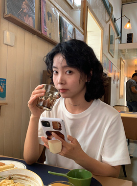 ifbeer白色舒适棉质chic宽松复古韩版纯色ins风圆领短袖T恤女夏季