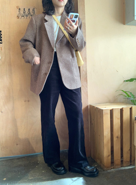 ifbeer复古黑色韩版灯芯绒高腰直筒阔腿休闲裤宽松女长裤韩秋冬