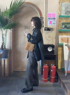 ifbeer复古墨绿高腰休闲裤ins韩版女宽松显瘦长裤阔腿直筒裤秋季