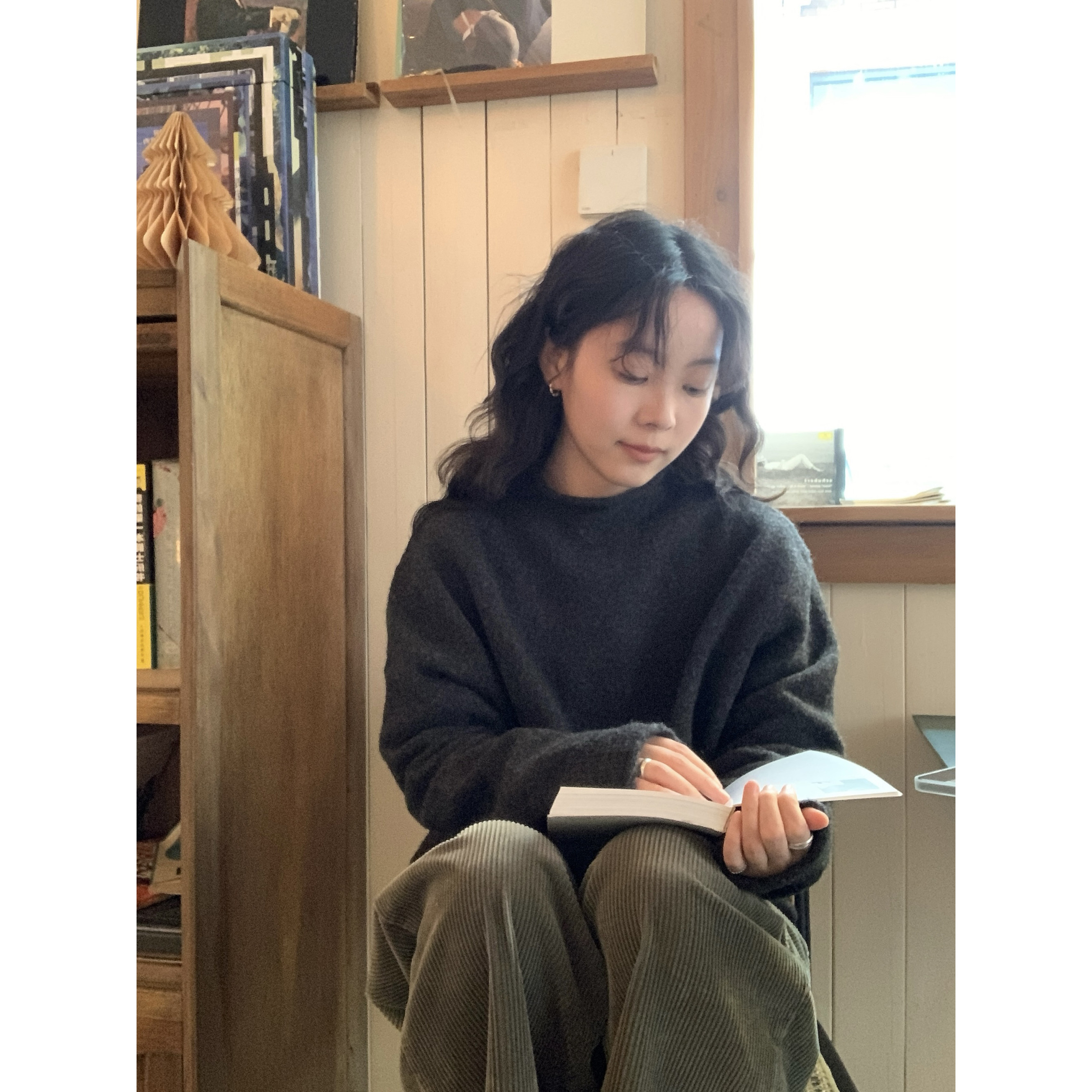 ifbeer卷边深灰色羊毛毛衣韩版复古纯色慵懒宽松针织衫套头秋冬女