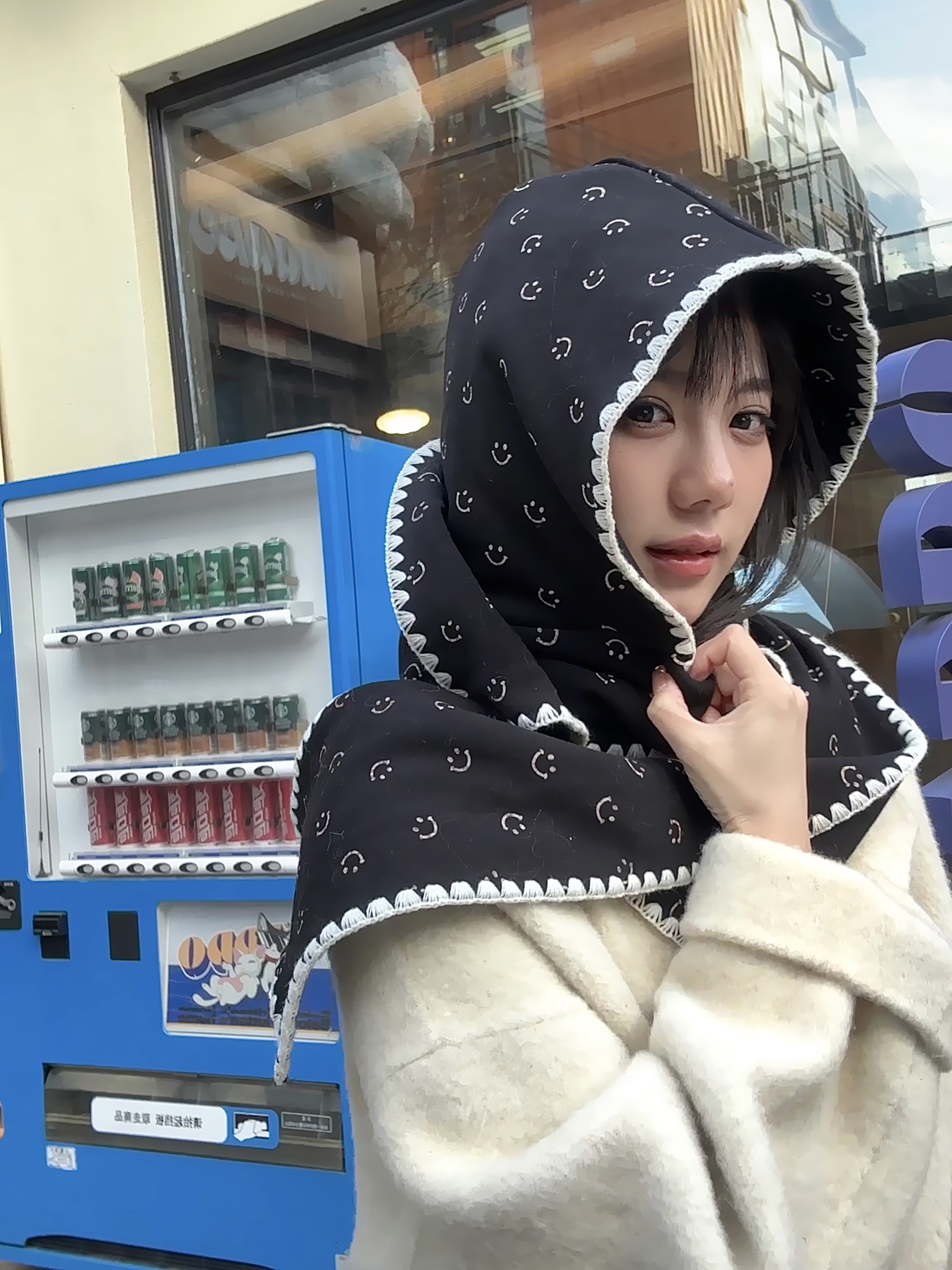 可爱小众女秋冬帽子围巾一体