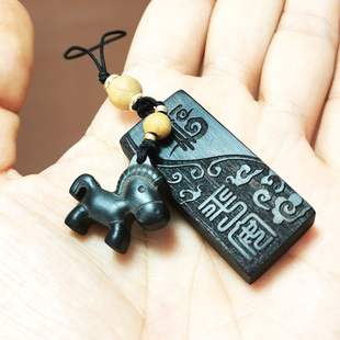 黑檀木十二生肖车钥匙扣马猪牛兔虎乌木质手机挂件饰定制平安刻字