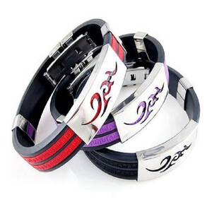 民族风彩色火焰云飞人对勾手镯环链时尚运动潮男女士硅胶钛钢腕带