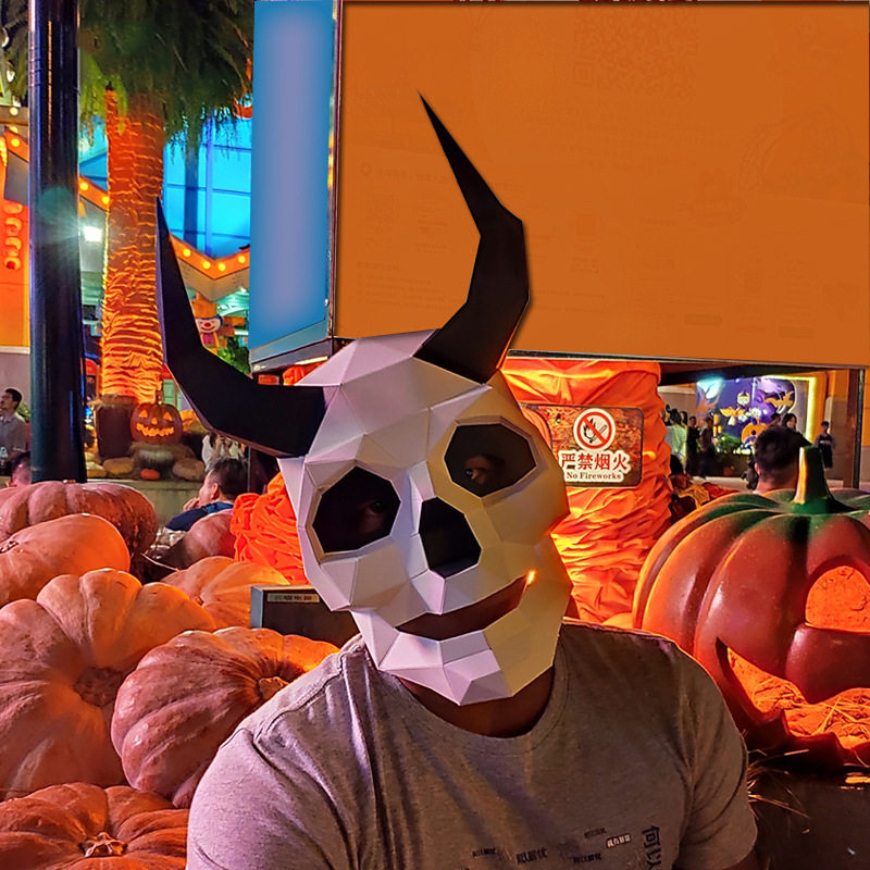 北欧海盗骷髅头面具魔鬼头套创意手工diy折纸模摆件万圣诞节道具