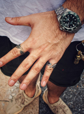 高桥吾郎羽毛戒指复古男女尾戒叶子开口指环简约时尚潮牌情侣对戒