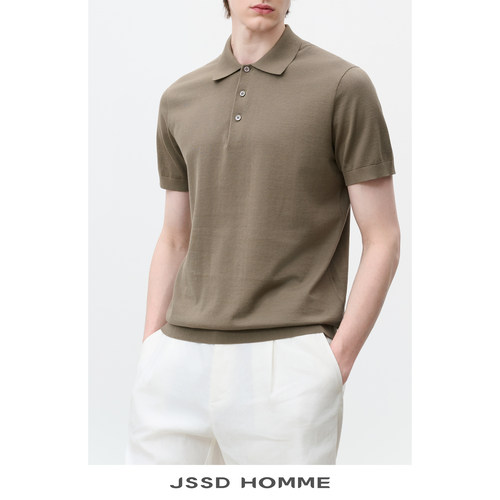 JSSDHOMME棉桑蚕丝翻领短袖T恤