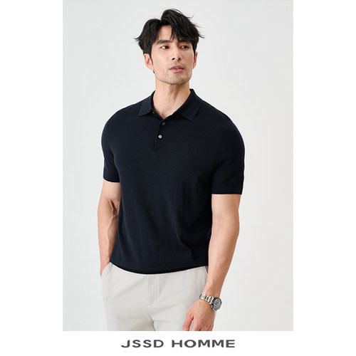 JSSD HOMME  新款春夏季新西兰黄金羊毛男士休闲翻领短袖POLO衫男