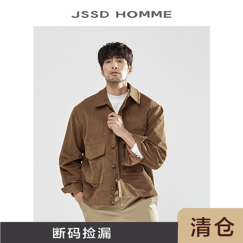 复古翻领坑条灯芯绒宽松夹克上衣