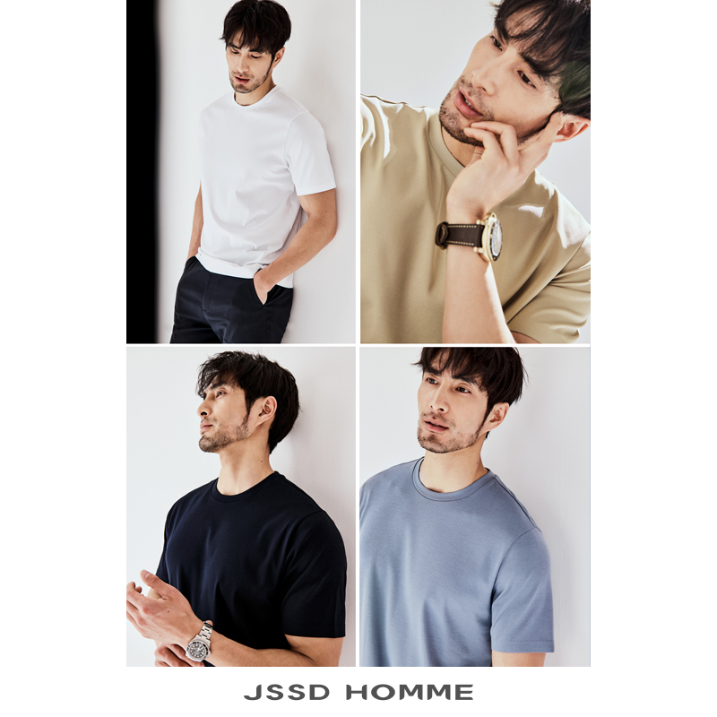 JSSDHOMME强捻螺纹棉圆领T恤