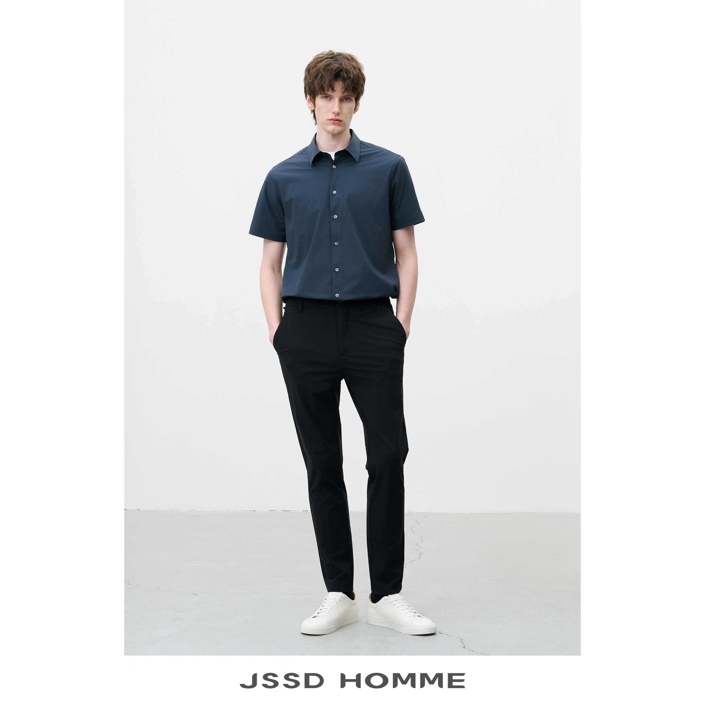 JSSD HOMME 微肌理透气新款夏季男士商务通勤休闲短袖衬衫男款
