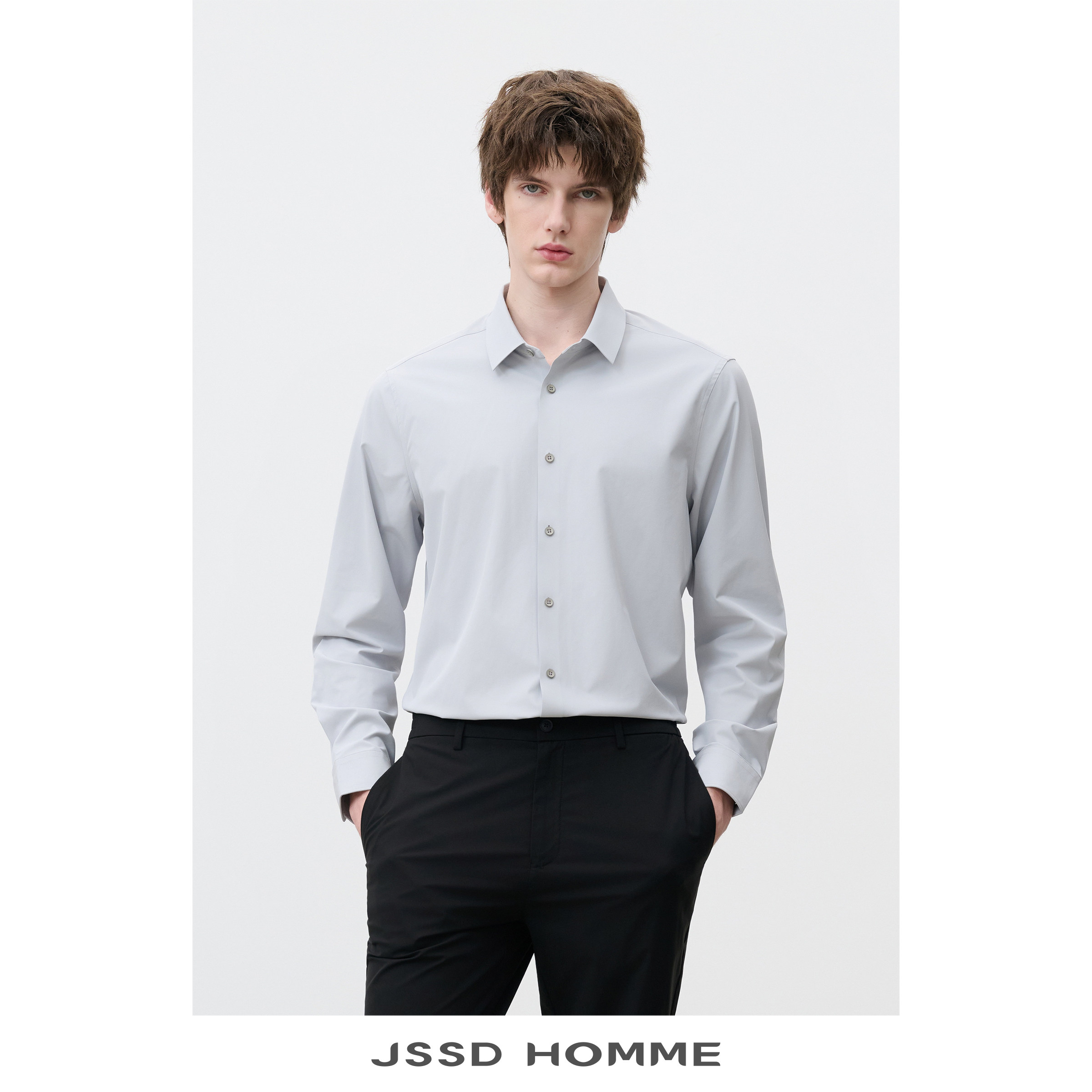 JSSD HOMME 新款男士商务通勤休闲长袖衬衫男速干微弹休闲衬衫男