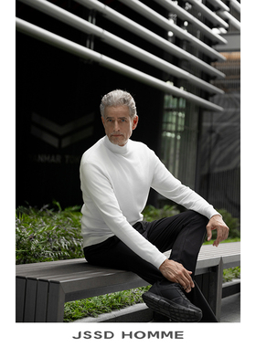 JSSD HOMME 冬季新款半高圆领针织衫男士厚羊毛衫男款针织毛衣男