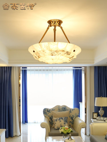 简约玄关过道全铜吊灯时尚大气门厅餐厅楼梯卧室房间云石灯饰新款